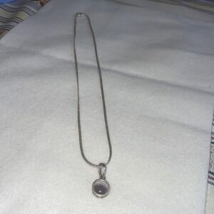 Silver Necklace And Simple Vintage Pendant With Purple Stone